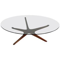 Vladimir Kagan Sculptural Walnut and Glass Top Coffee Table