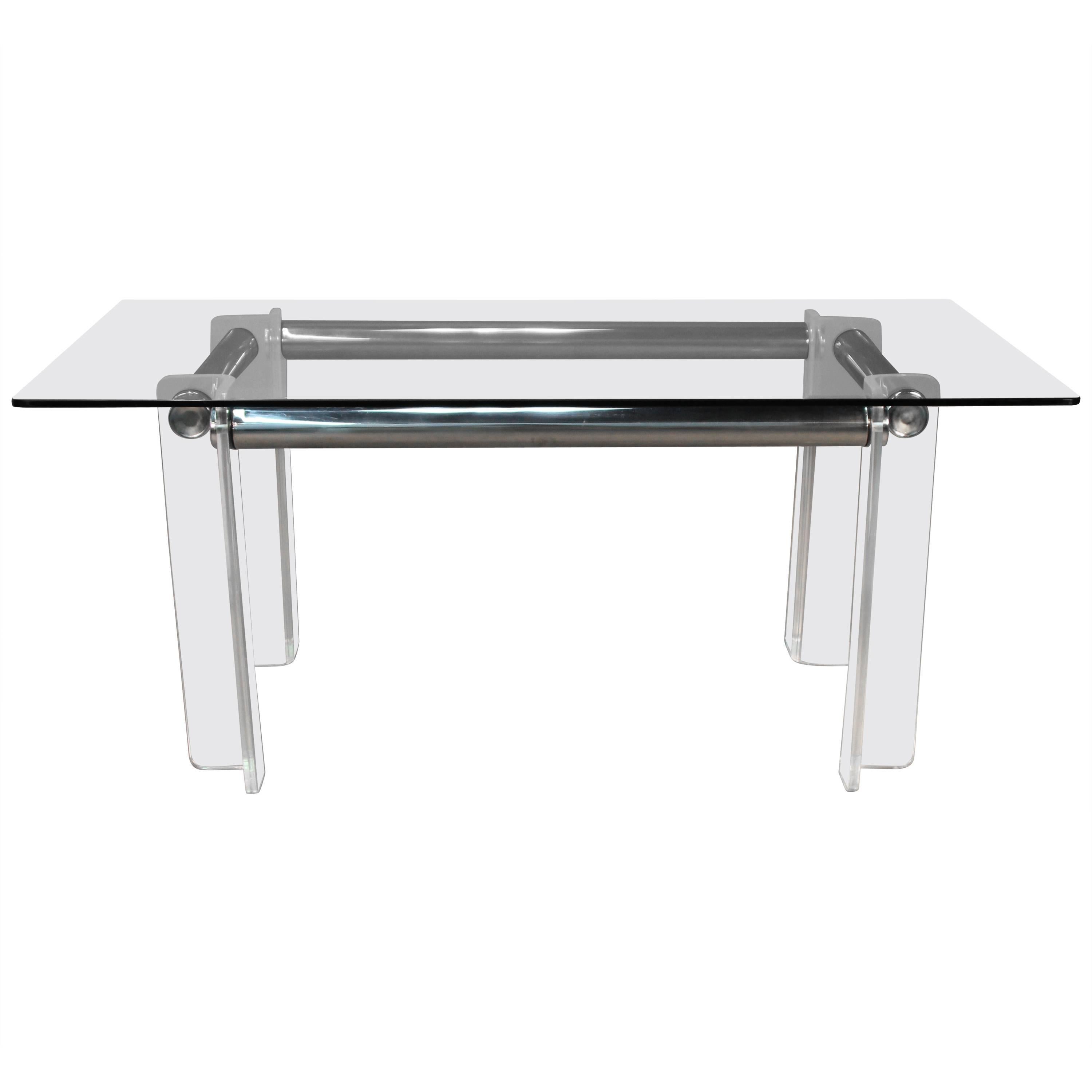 Lucite and Chrome Tube Dining Table For Sale