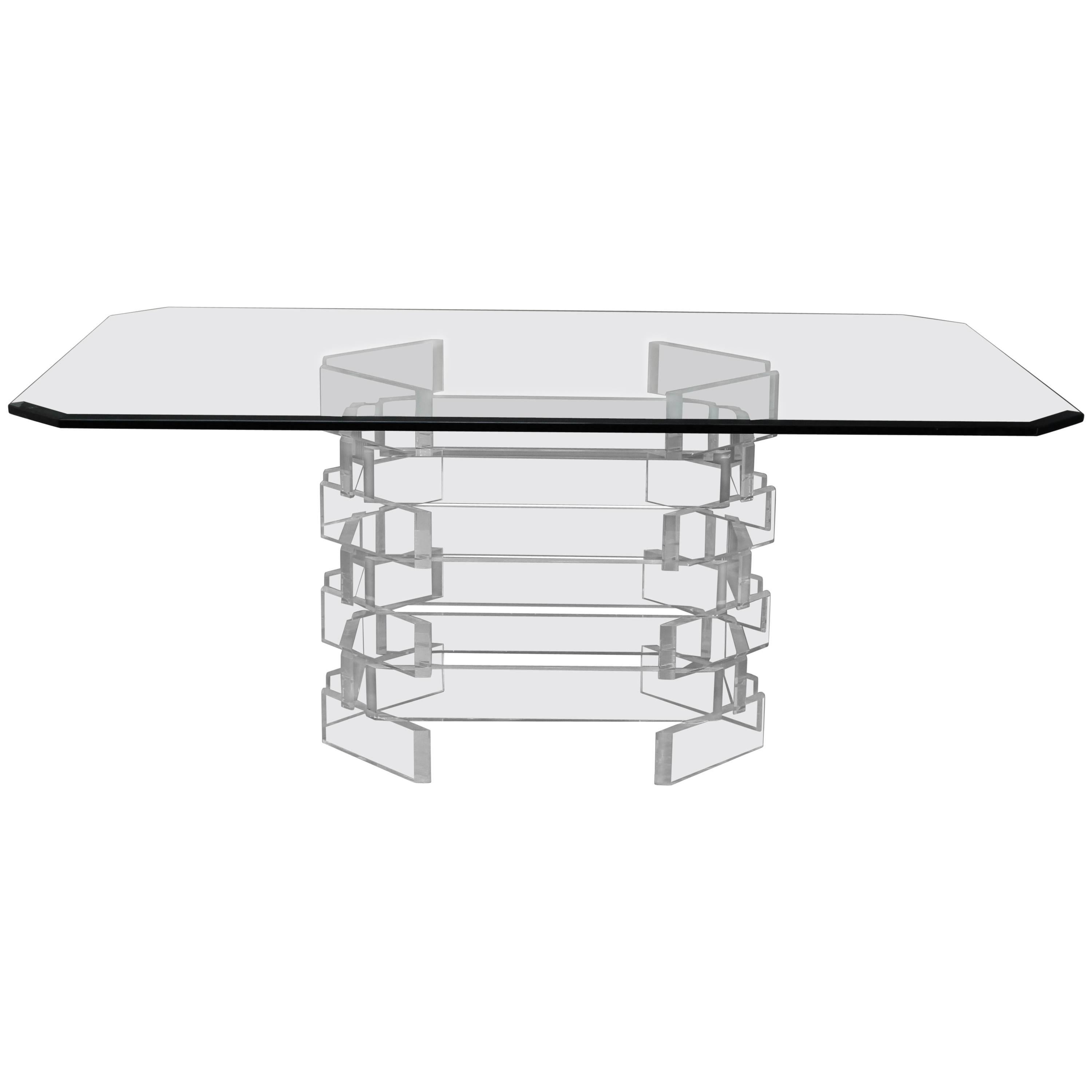 Amazing Stacked Lucite Brick Patter Dining Table or Desk