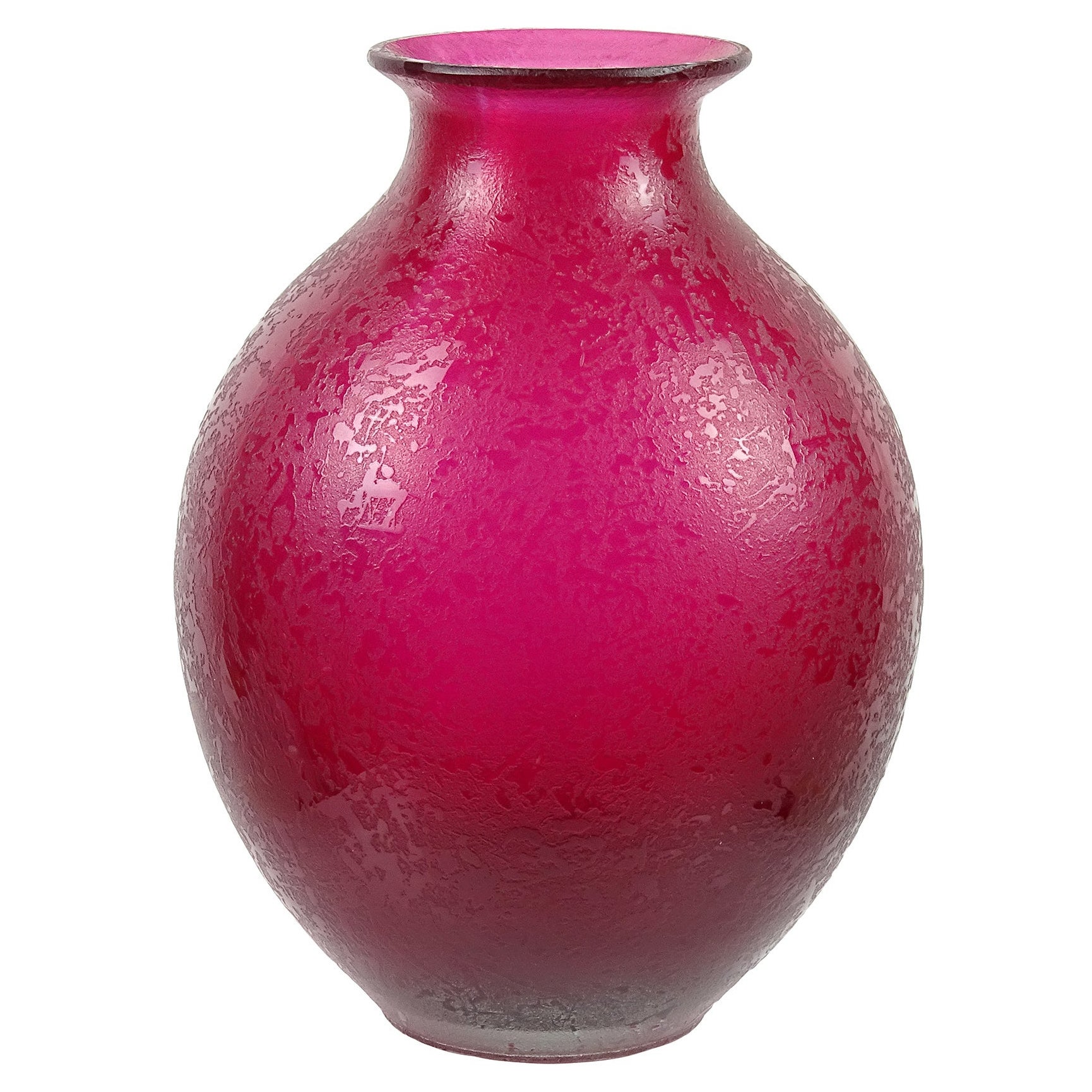Florero de cristal artístico italiano de Murano Flavio Poli Rojo Fucsia Superficie Corroso