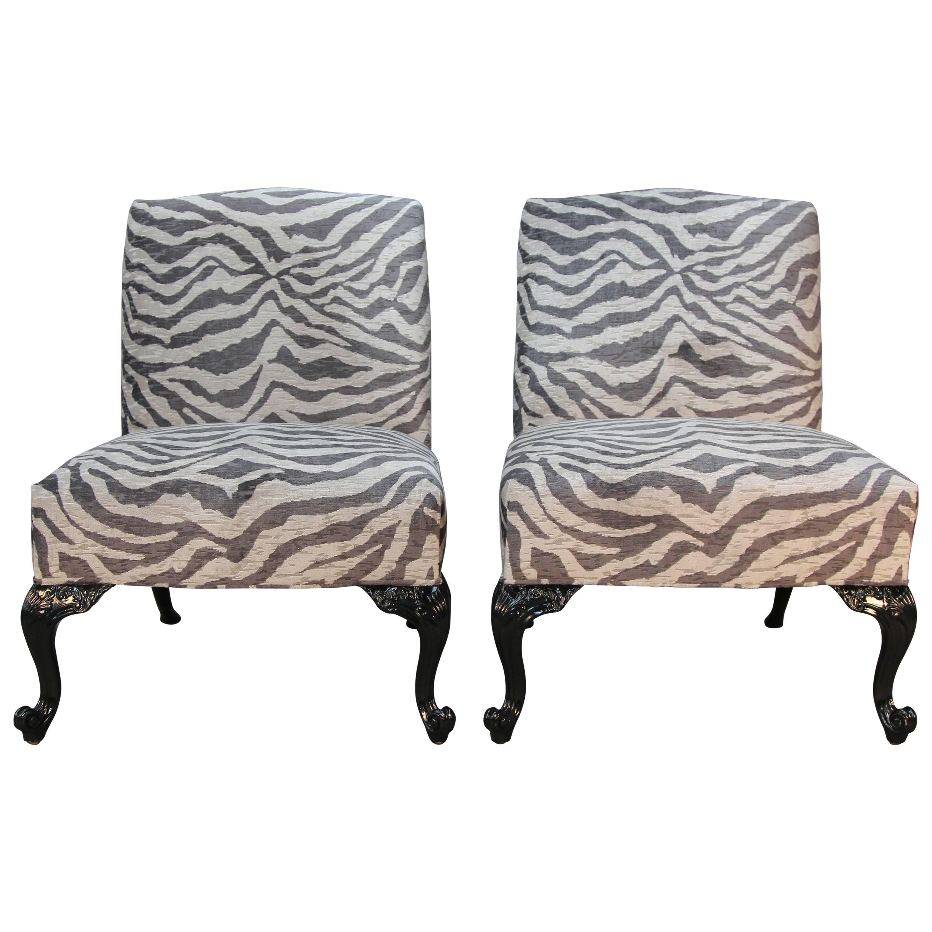 Newly Lacquered and Upholstered Traditional Slipper Chairs For Sale