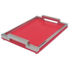 French Art Deco Red Lacquer and Chrome Cocktail Tray