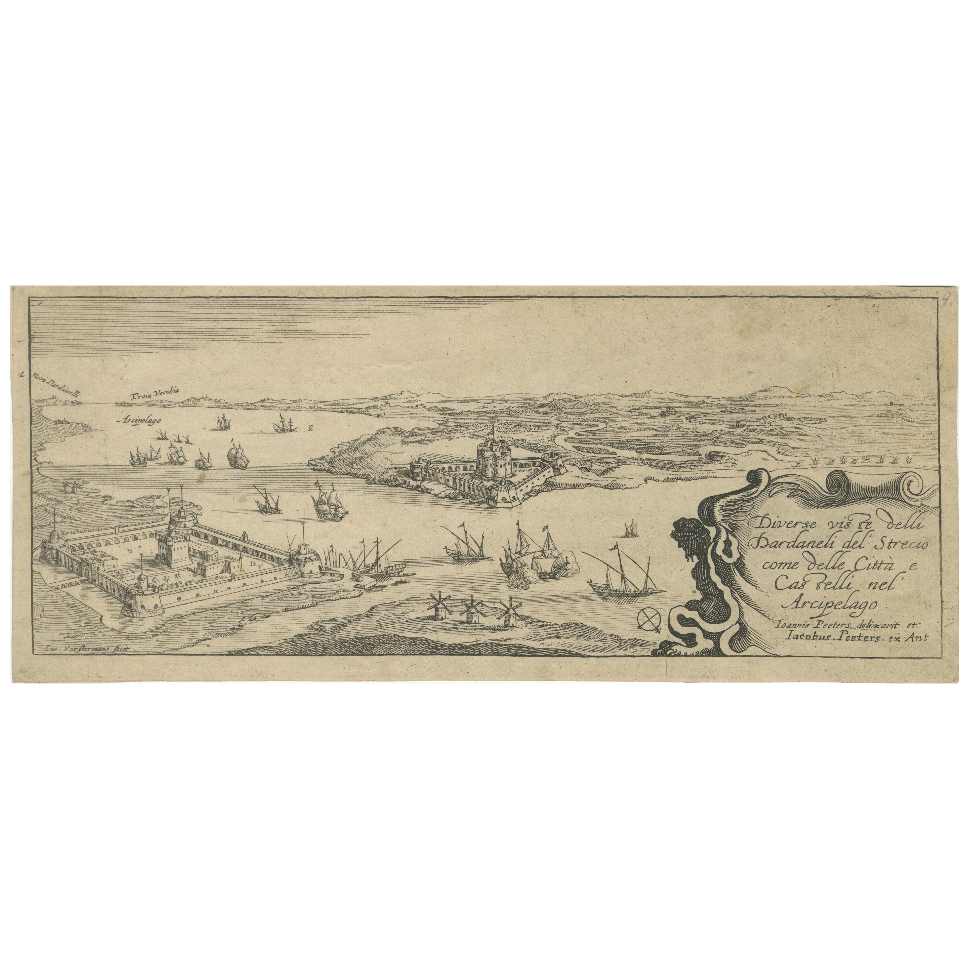 Portada de "Vistas de los Dardanelos", grabado por Jacob Peeters, hacia 1680