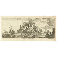 Isla fortificada en el archipiélago Egeo con barcos en el mar, hacia 1680