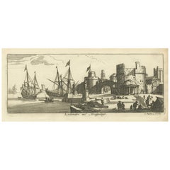 Escena portuaria en Ladimiti, en el archipiélago Egeo, con fortificaciones, hacia 1680