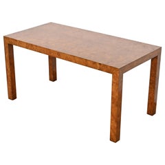 Milo Baughman Style Mid-Century Modern Burl Wood Parsons Console Table