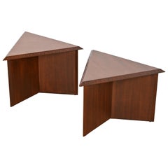 Frank Lloyd Wright Taliesin Mahogany Triangular Side Tables, Newly Refinished
