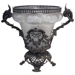 French Silvered Bronze and Crystal Centerpiece Attributed to Daum Nancy