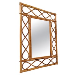 Midcentury French Riviera Bamboo and Rattan Rectangular Wall Mirror, Italy 1960s