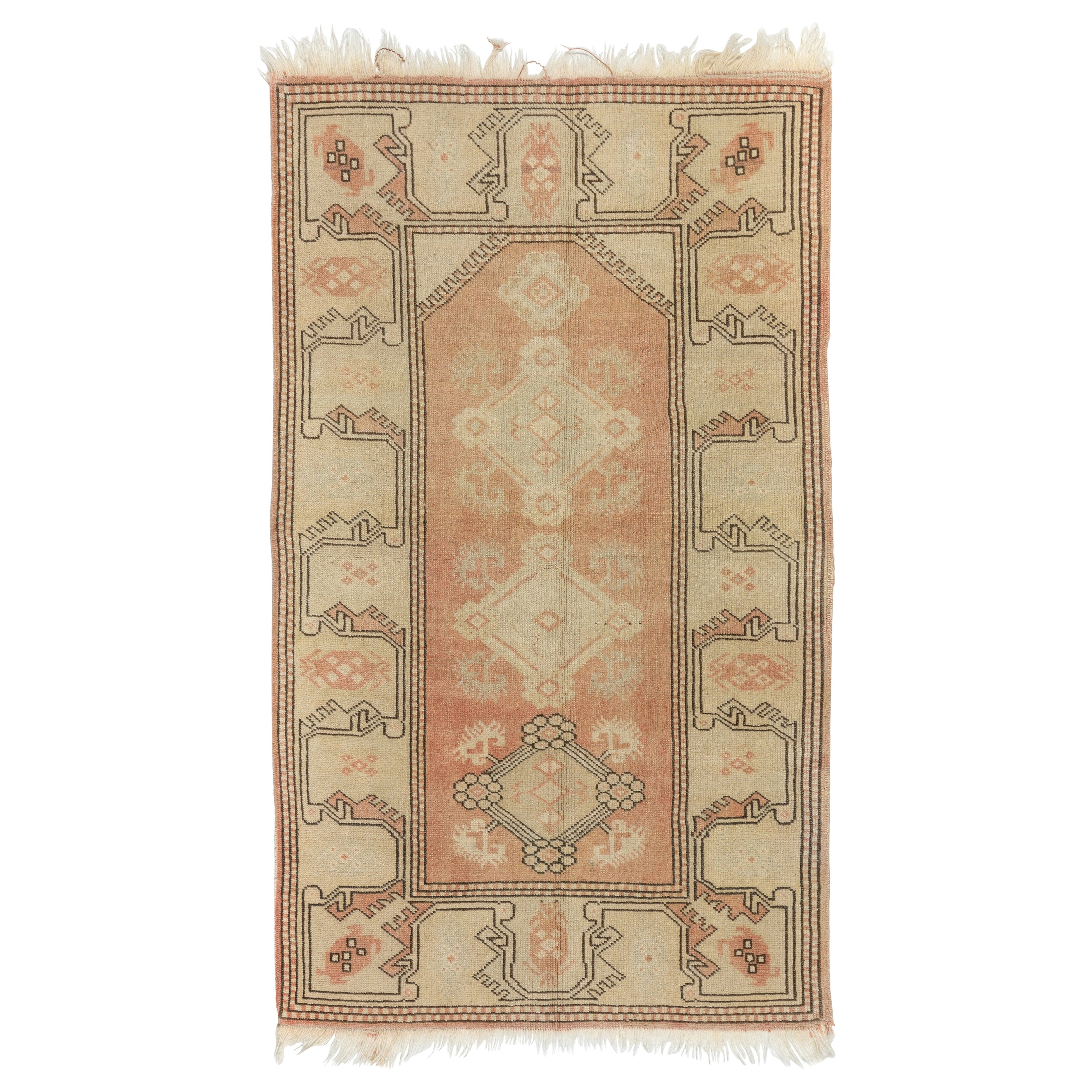 35 "x57" Alfombra Vintage Milas Melas, 100% Lana, Alfombrilla de Puerta Hecha a Mano, Alfombrilla de Baño Turca