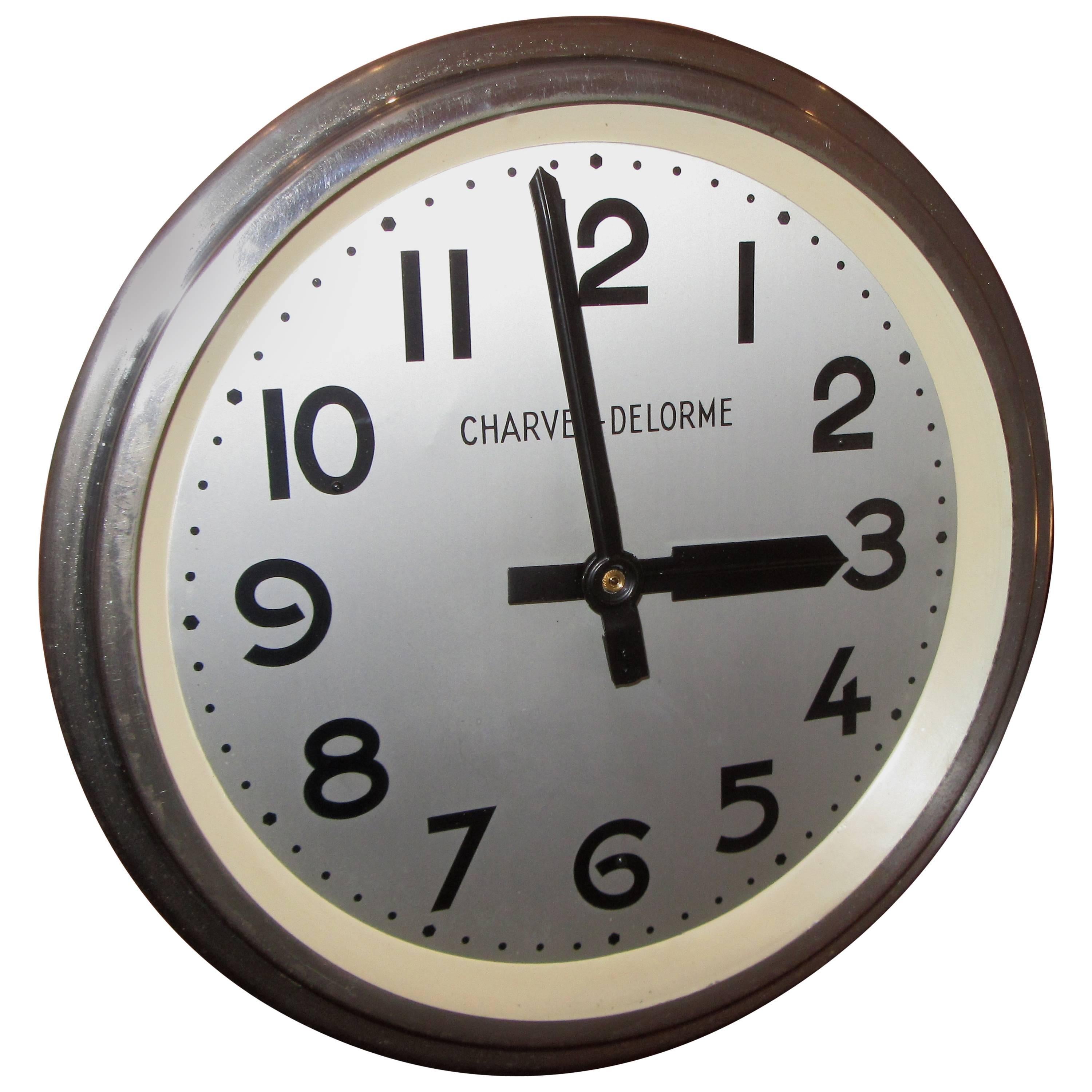 Midcentury French Industrial Wall Clock Produced by Charvet-Delorme of Lyon