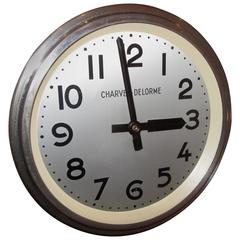 Retro Midcentury French Industrial Wall Clock Produced by Charvet-Delorme of Lyon