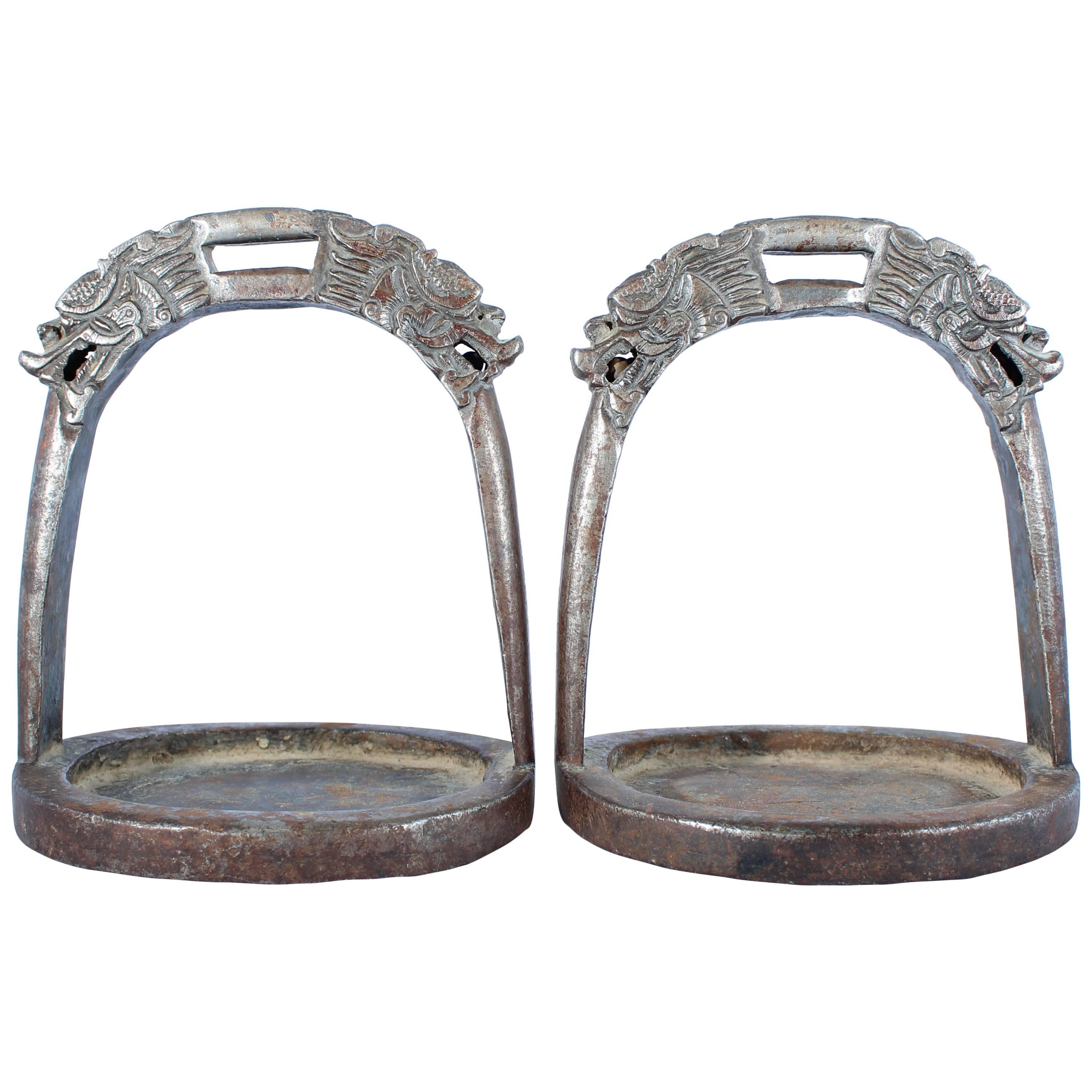 19th Century Tibetan Dragon Iron Horse Stirrups