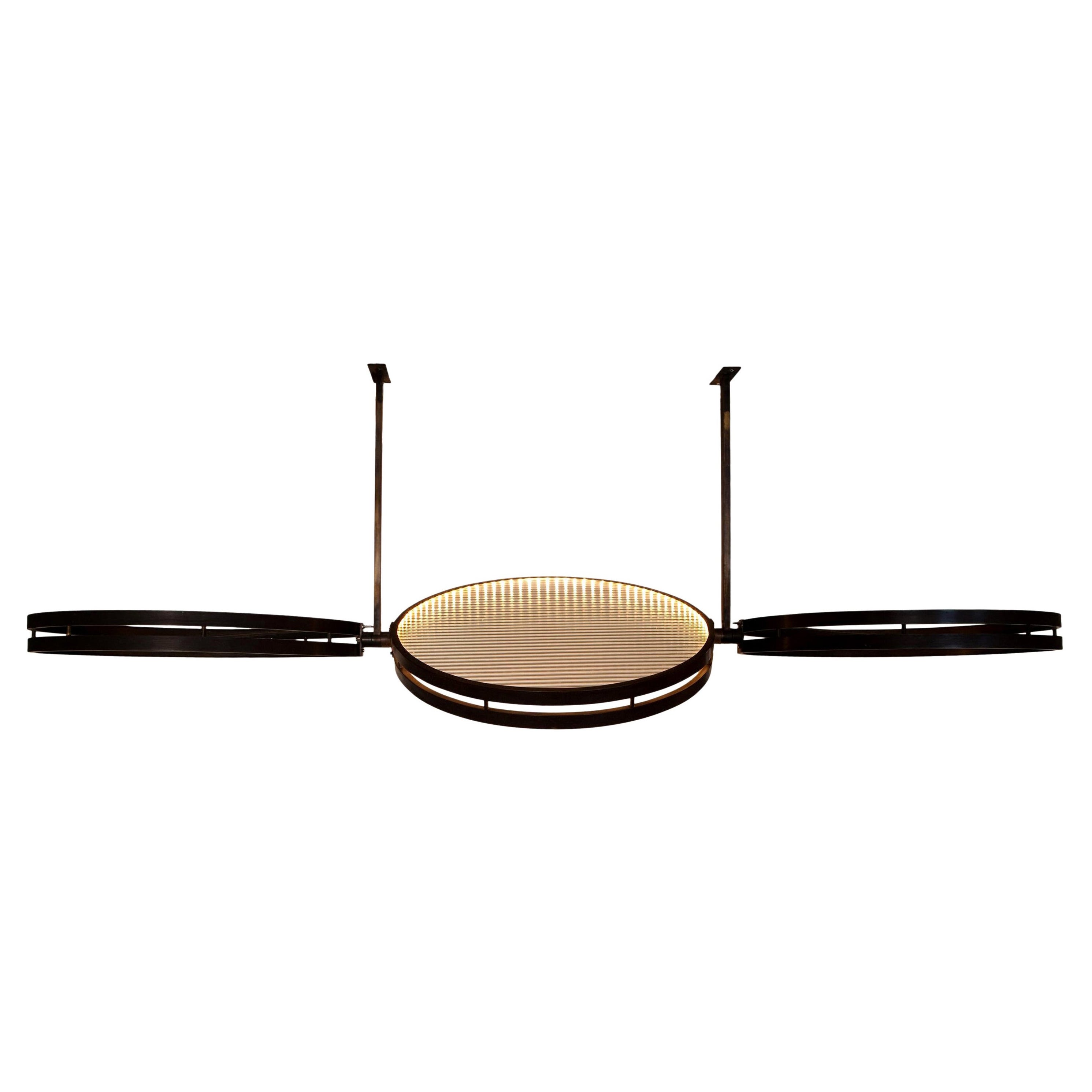Ciondolo moderno in ottone bronzato, vetro a coste, LED