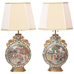Pair of Chinese Porcelain Moon Flask Lamps 6