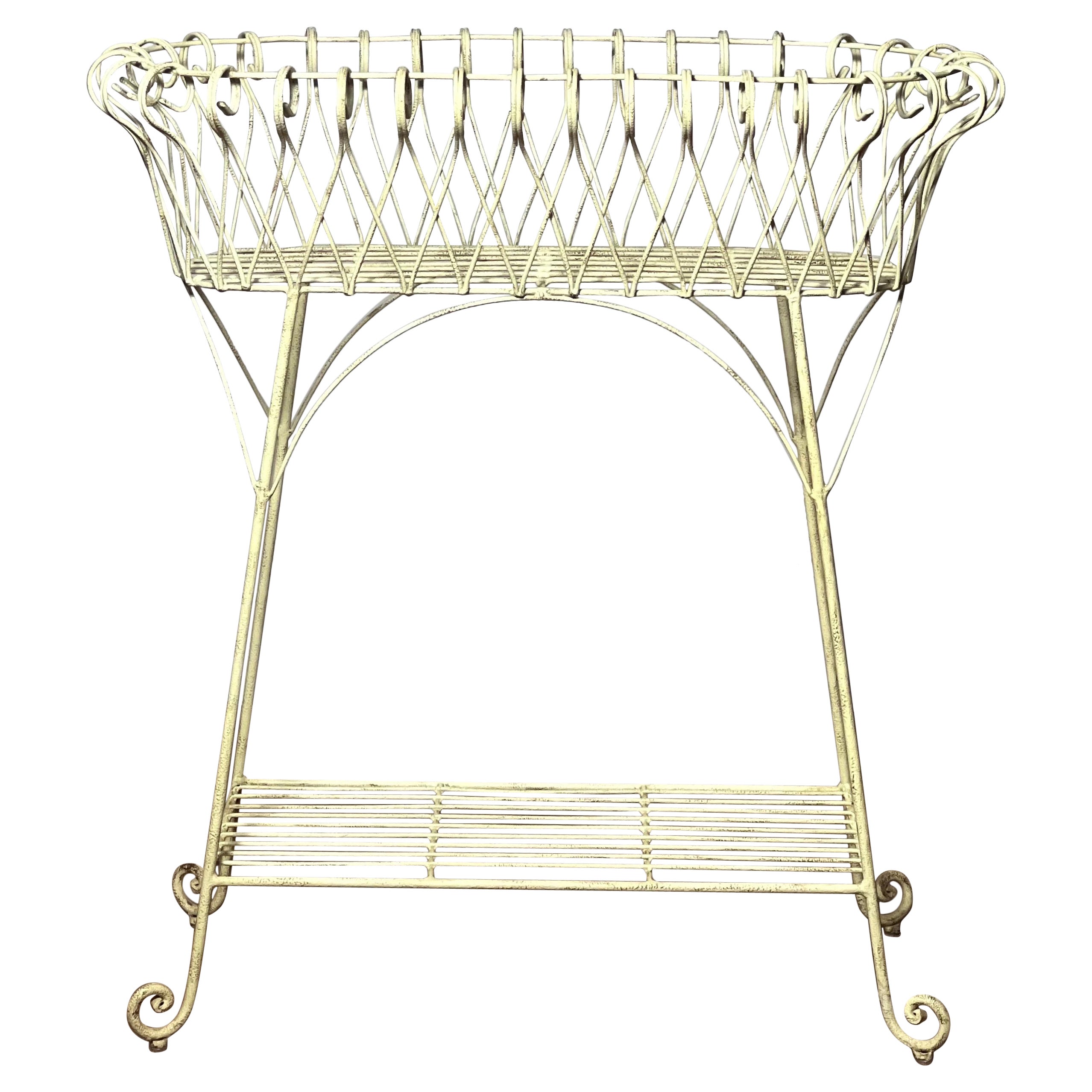 French White Iron Jardiniere Plant Stand