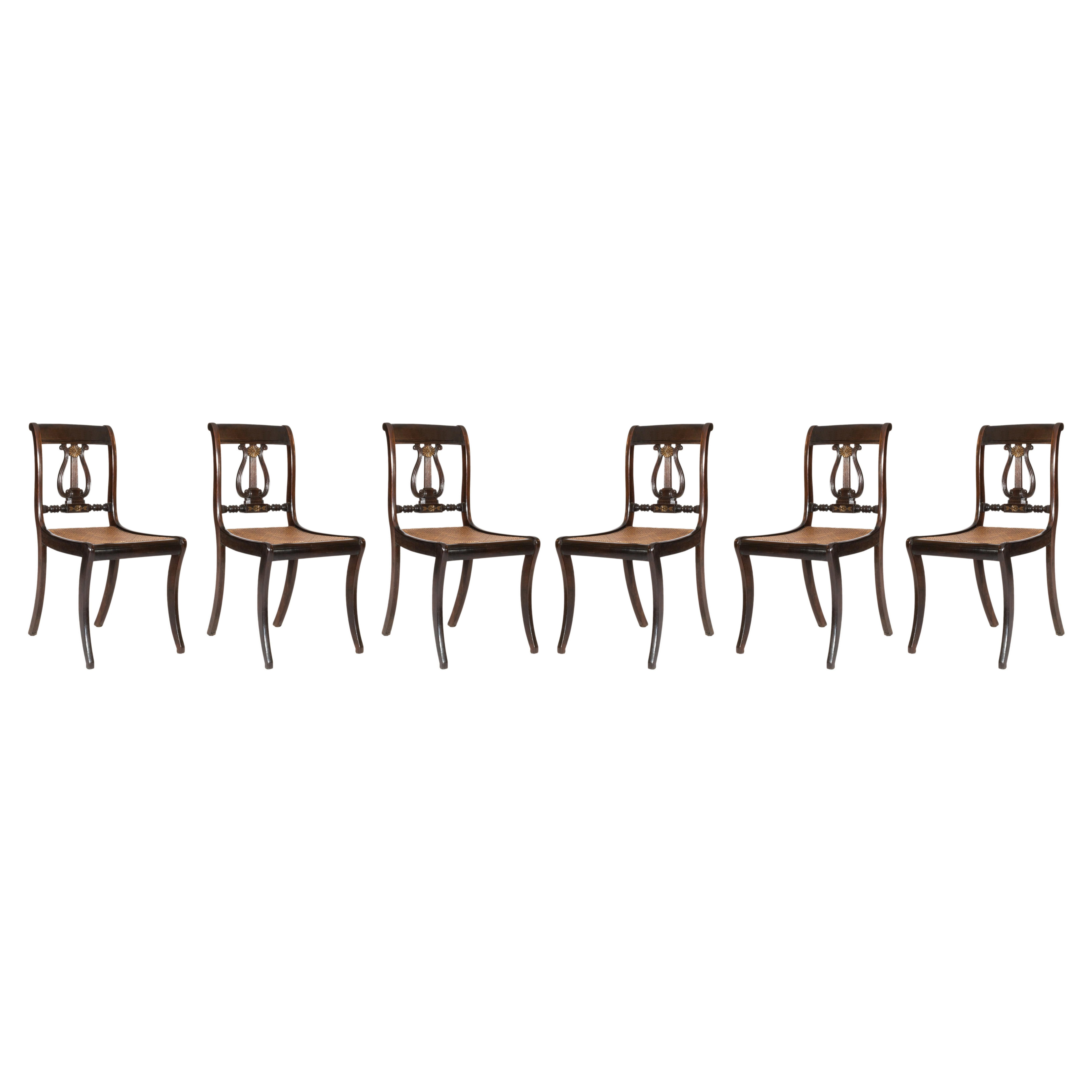 Juego De 6 Sillas De Comedor Inglesas Estilo Sheraton, Siglo XIX