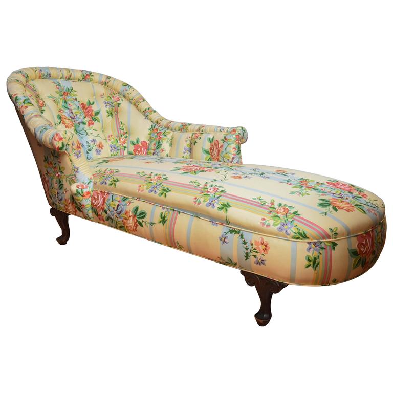 Fine 1940's Chaise Lounge with Floral Pattern Fabric at 1stDibs | floral chaise  lounge, patterned chaise lounge, chaise lounge floral