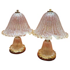 Coppia di luci da tavolo a fungo in vetro di Murano, metà del secolo scorso, 1980