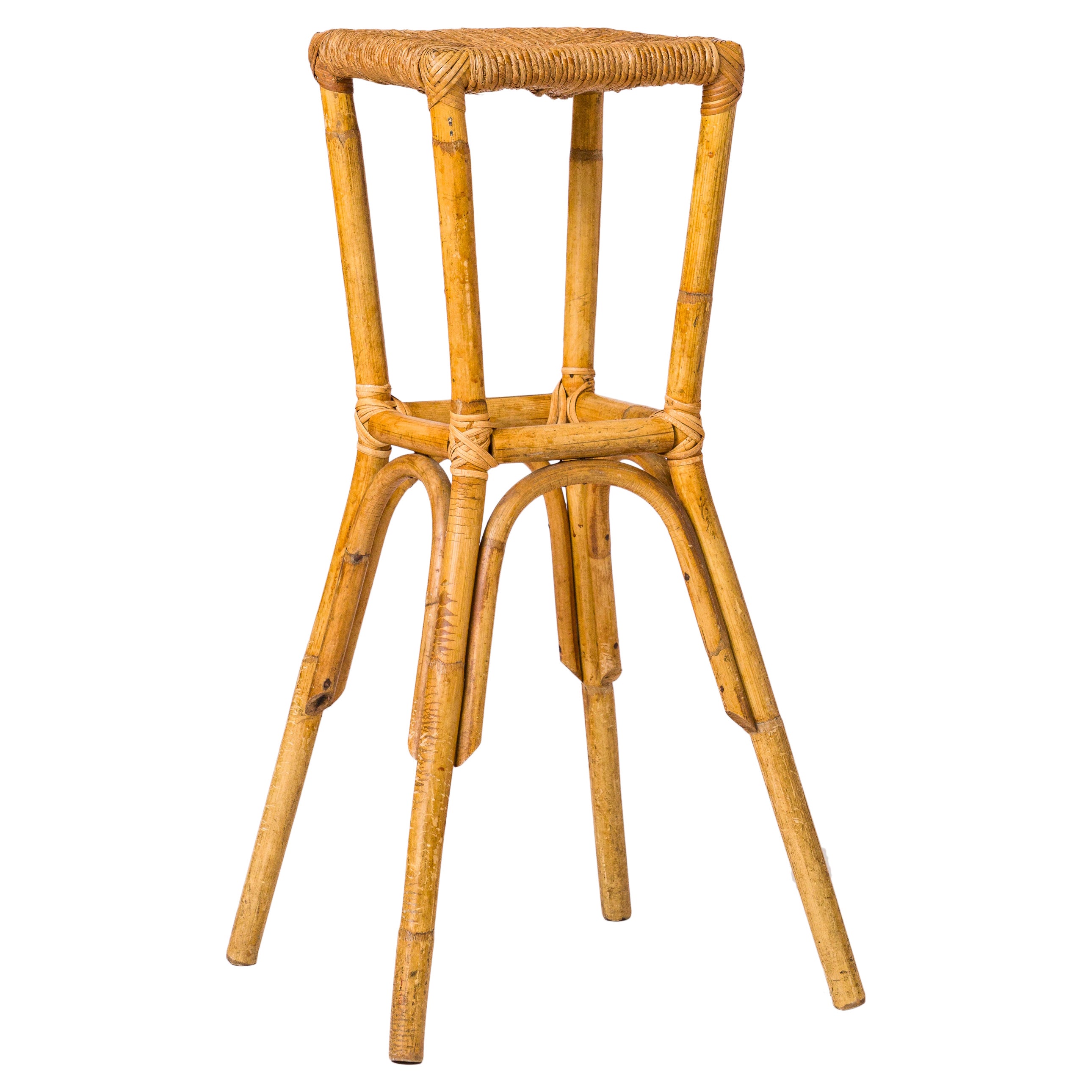 Rush & Rattan Bar Stool French Riviera Style - France 1960's