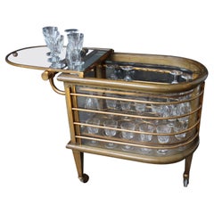 Mid-Century Bar Cart / Trolley, Louis Sognot, France, Baccarat Crystal Glasses