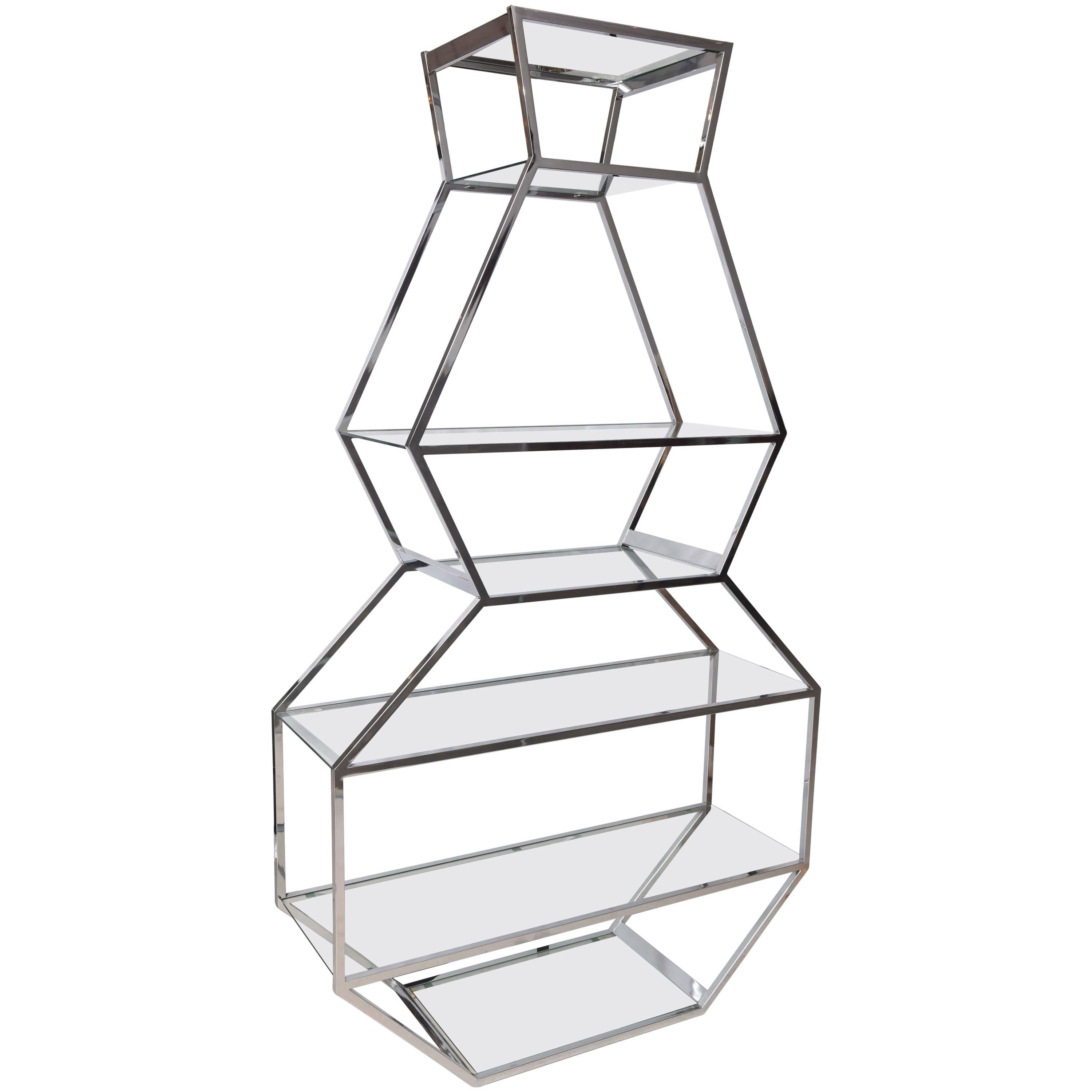  Chrome and Glass Etagere in the Manner of Milo Baughman