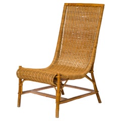 Mid Century Rattan and Wicker Slipper Chair - France 1960's