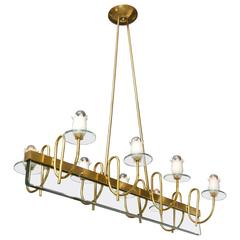 Brass and Glass Floral Chandelier in the Style of Fontana Arte