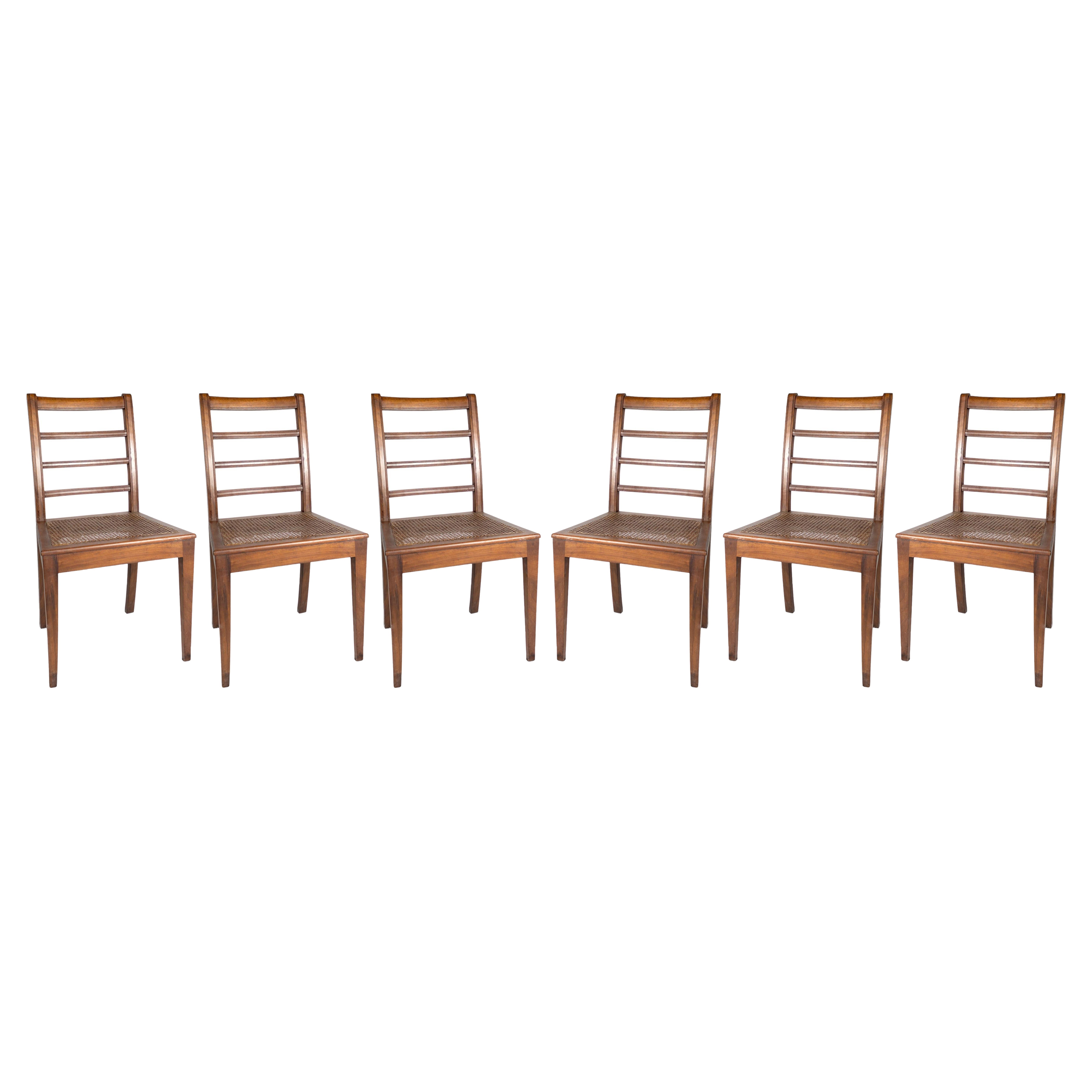 Set Of 6 Straw Upholstery Portuguese Chairs, 20th Century