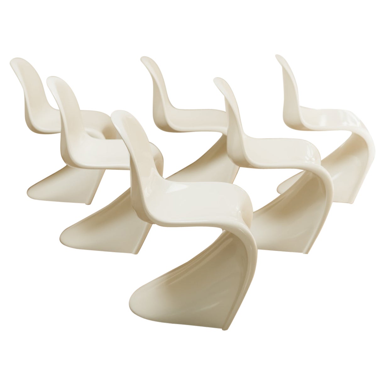set of six gloss white Verner Panton S-chairs/Herman Miller Fehlbaum Production