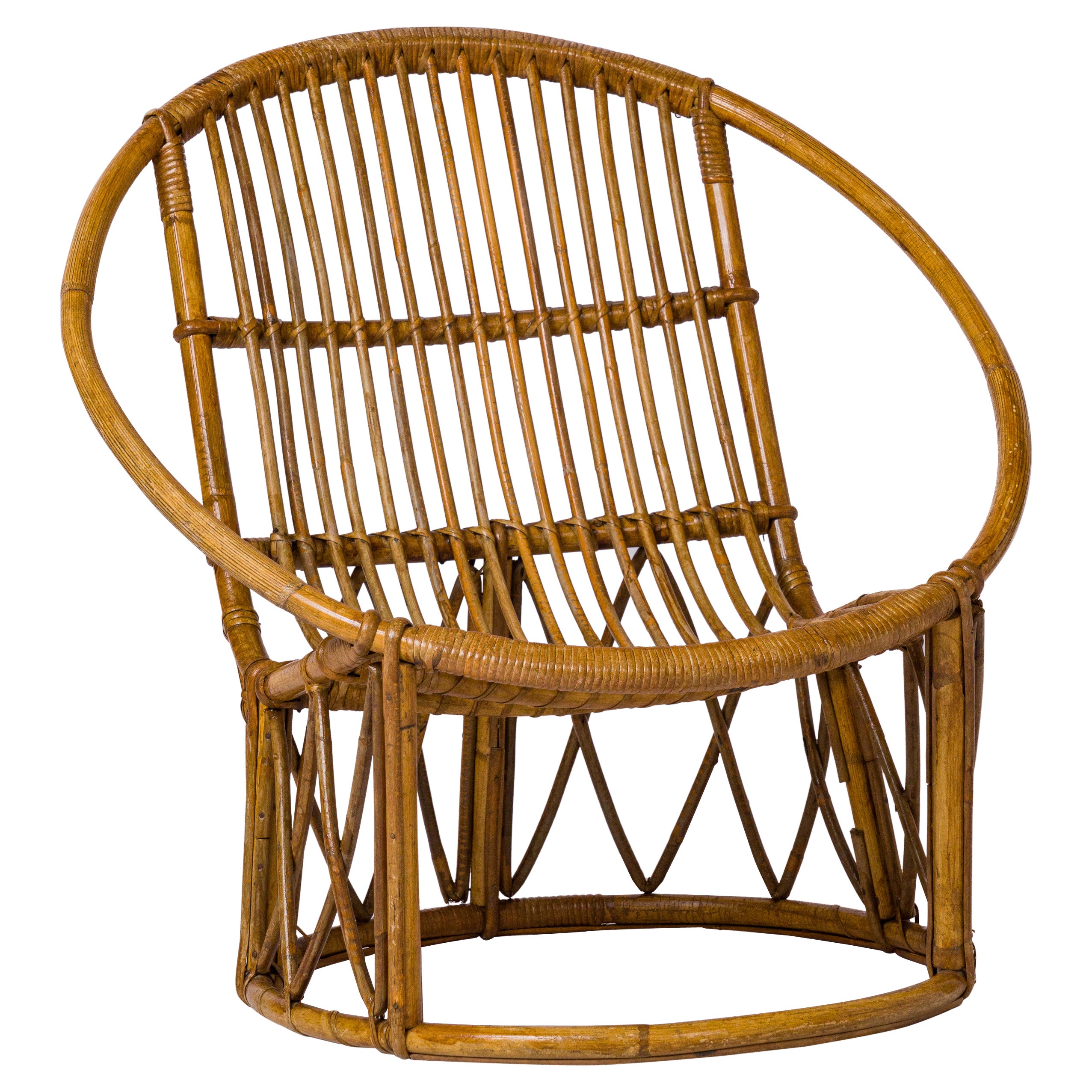 Silla auxiliar compacta de ratán firmada por Hudon - Francia Años 60