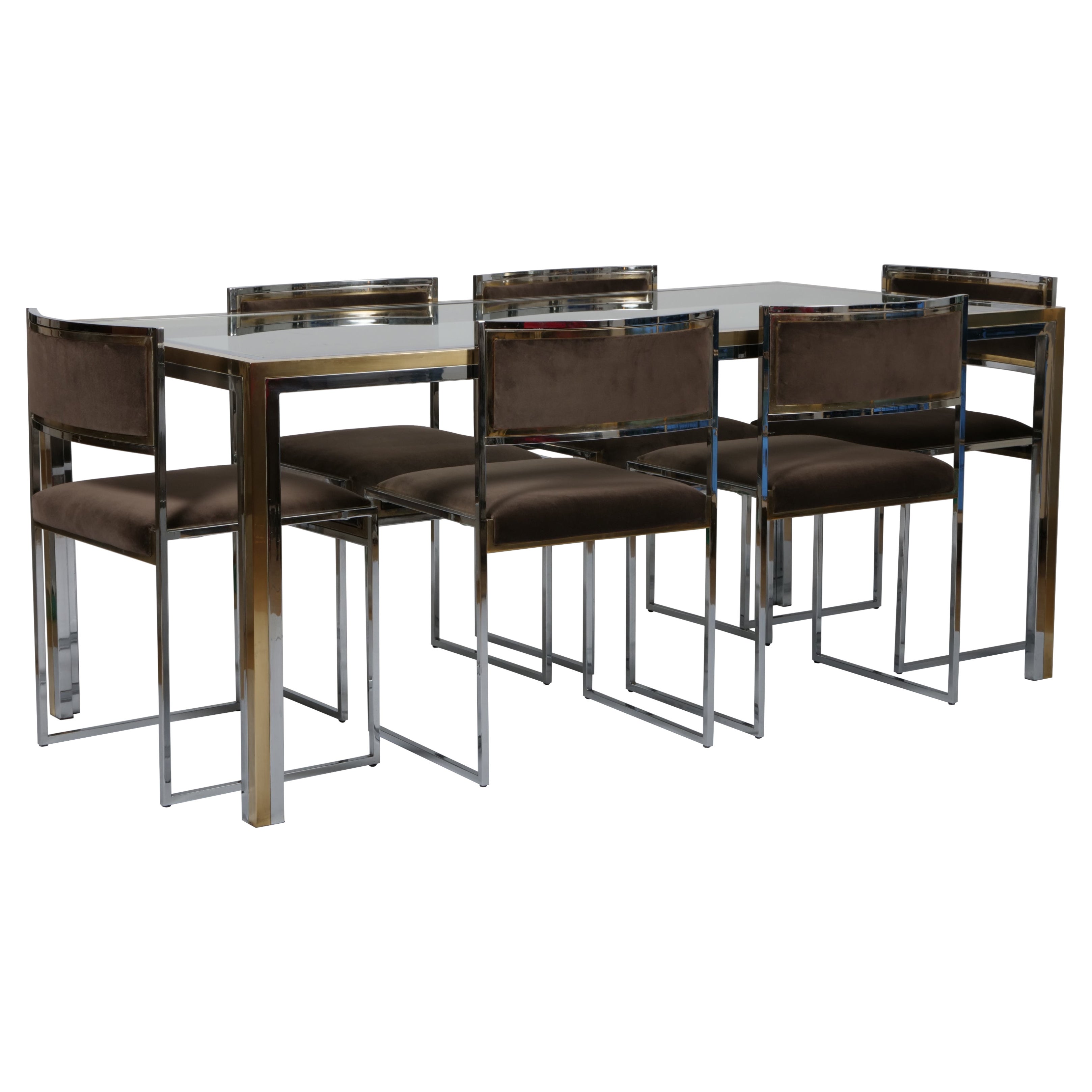 Willy Rizzo table and six chairs. Italy c1970