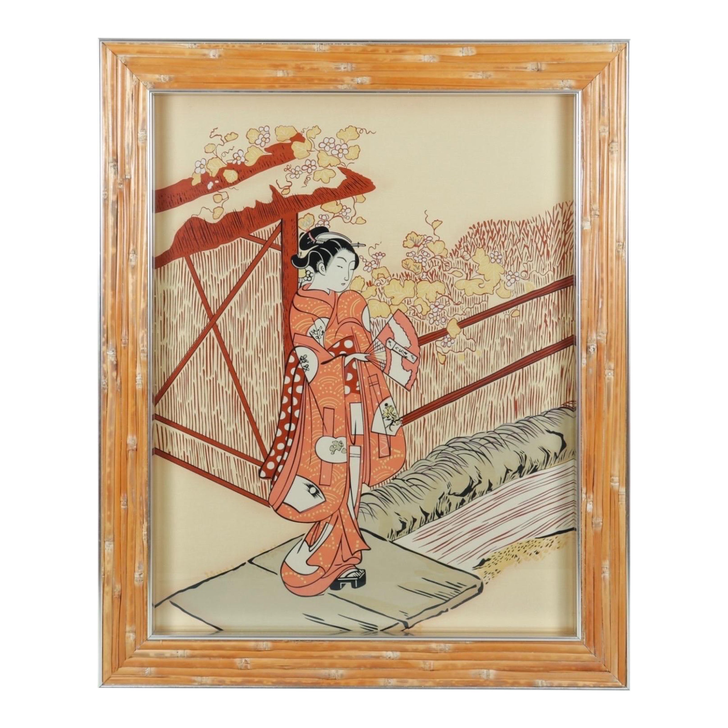 Suzuki Harunobu Framed Woodblock Print “Meeting Her Lover” For Sale