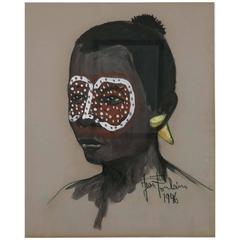 African Portrait with Yellow Tribal Makeup by Jean Poulain, Art Deco, 1946 7