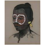 African Portrait with Yellow Tribal Makeup by Jean Poulain, Art Deco, 1946