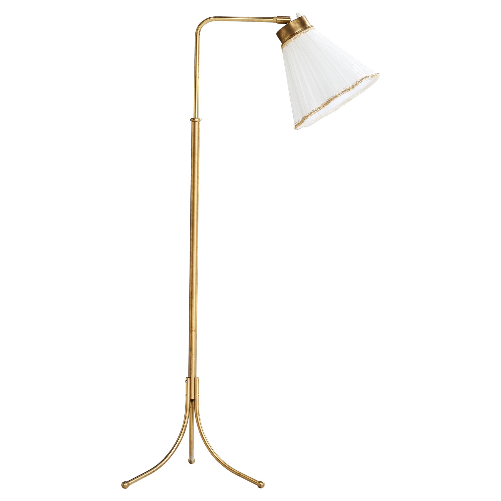 Josef Frank, Floor Lamp, Brass, Fabric, Sweden, 1950s