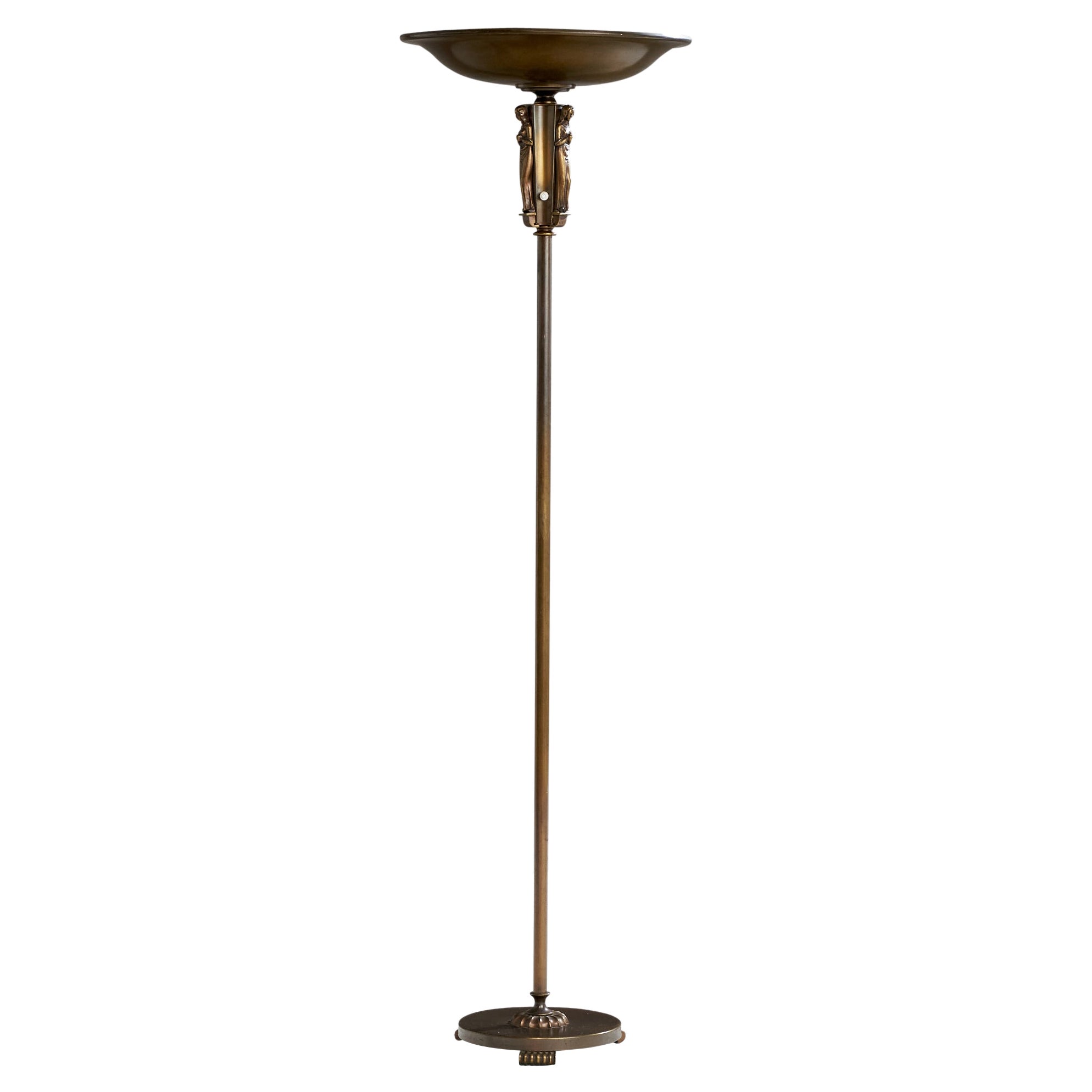 Einar Bäckström, Floor Lamp, Brass, Sweden, 1940s