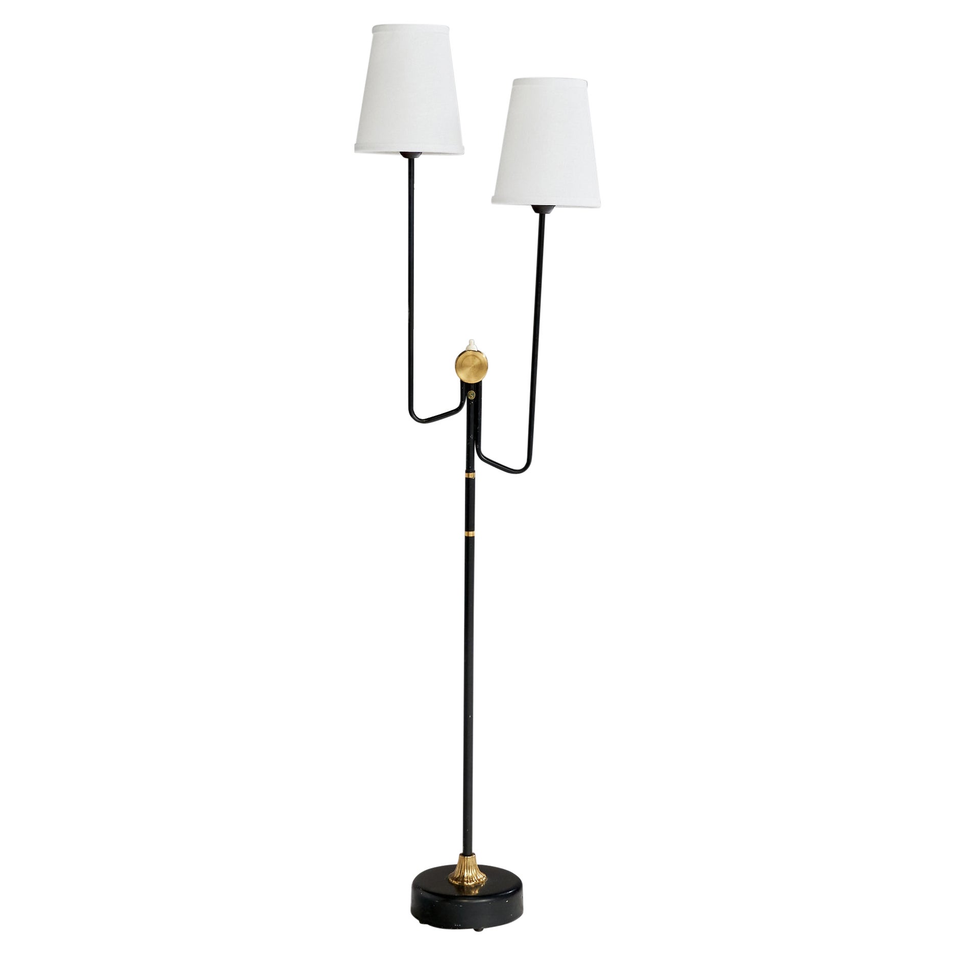 Eskilstuna Elektrofabrik, Floor Lamp, Brass, Metal, Fabric, Sweden 1960s