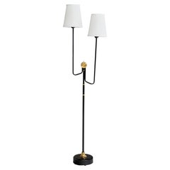 Eskilstuna Elektrofabrik, Floor Lamp, Brass, Metal, Fabric, Sweden 1960s