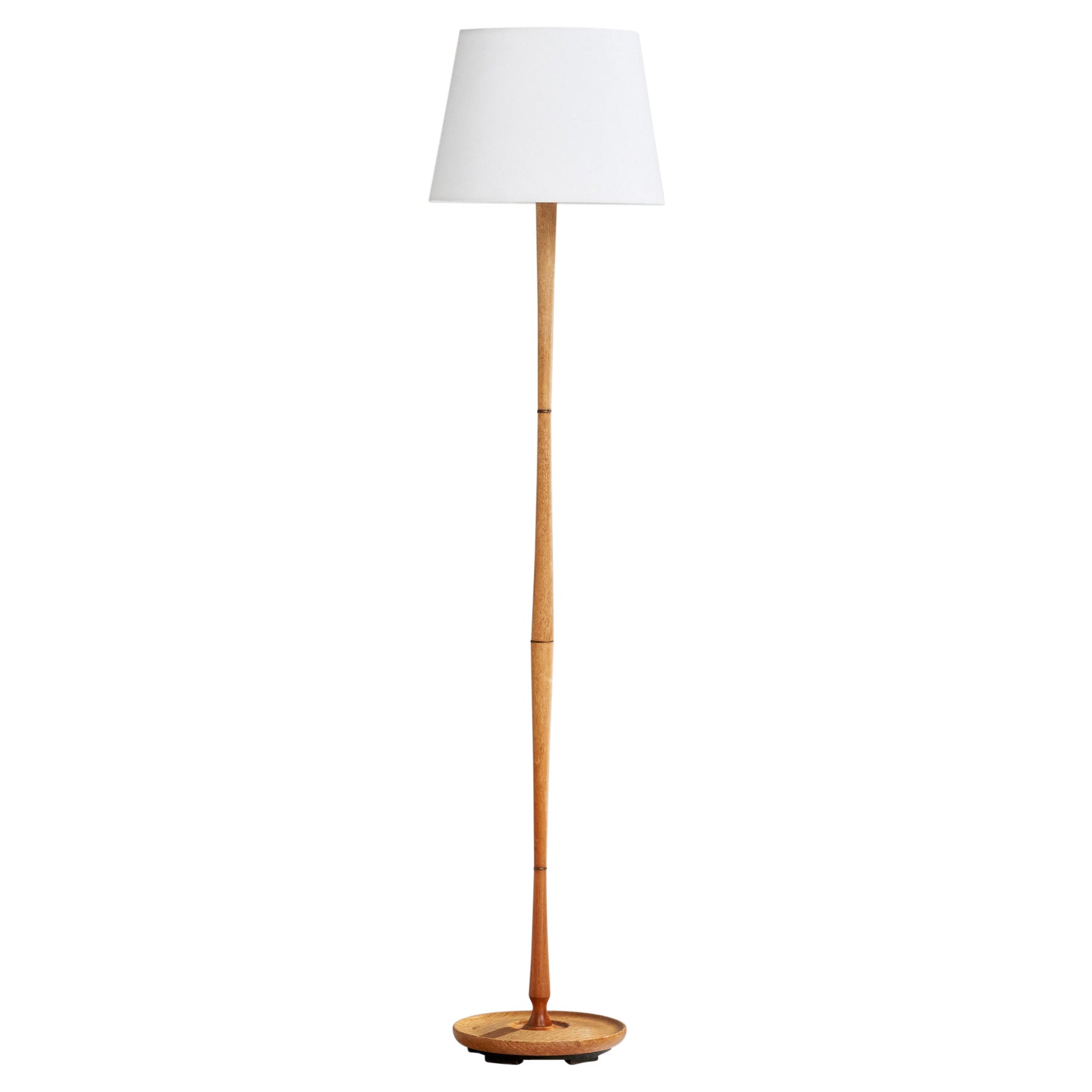 Designer suédois, lampadaire, chêne, tissu, Suède, années 1950