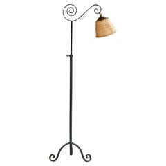 Schwedische Designerin, Stehlampe, Messing, Eisen, Rattan, Schweden, 1940er Jahre
