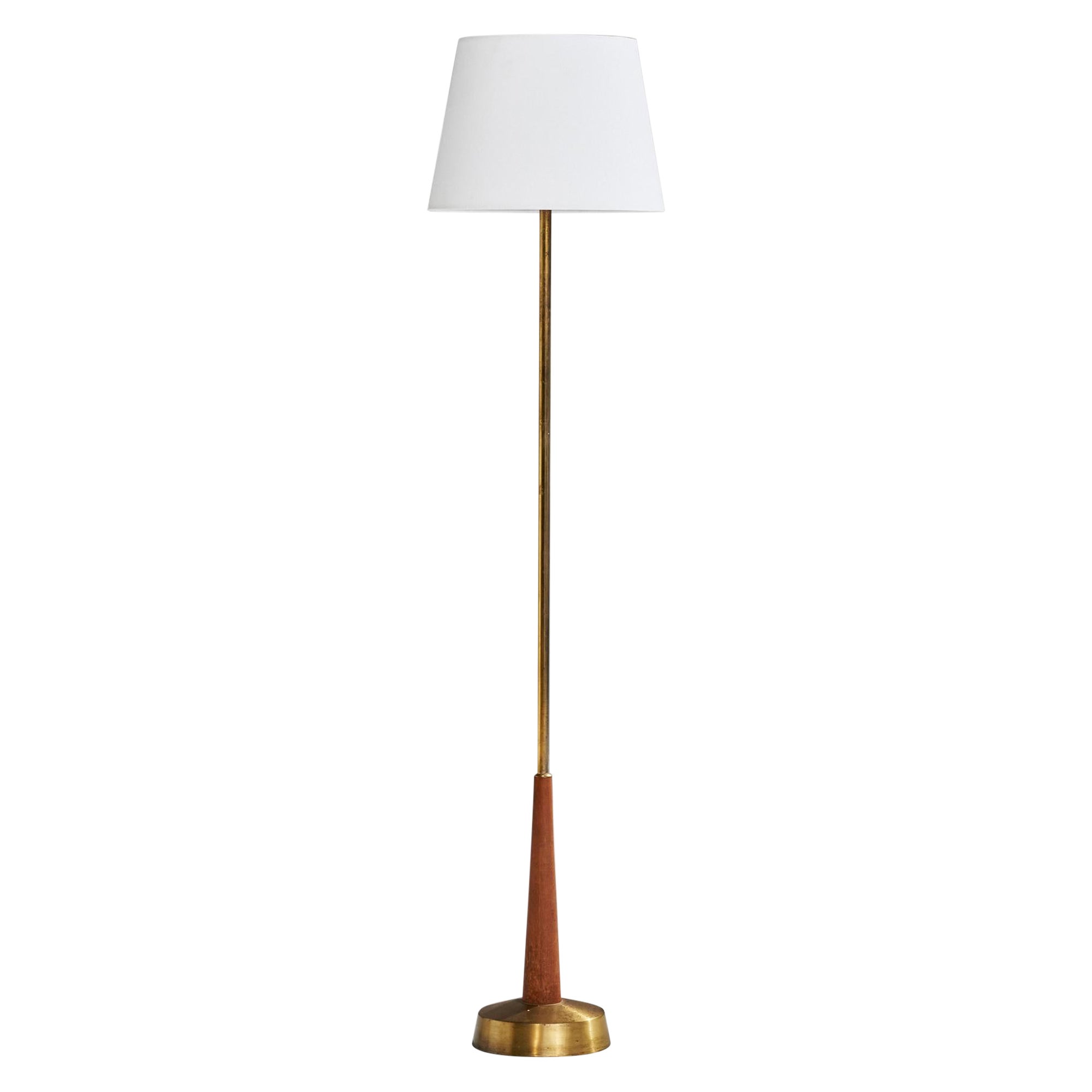 Bergboms, Lampada da terra, Ottone, Teak, Tessuto, Svezia, anni '50 in vendita