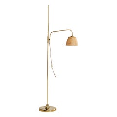 Norwegian Designer, Floor Lamp, Brass, Rattan, Norway, 1960s