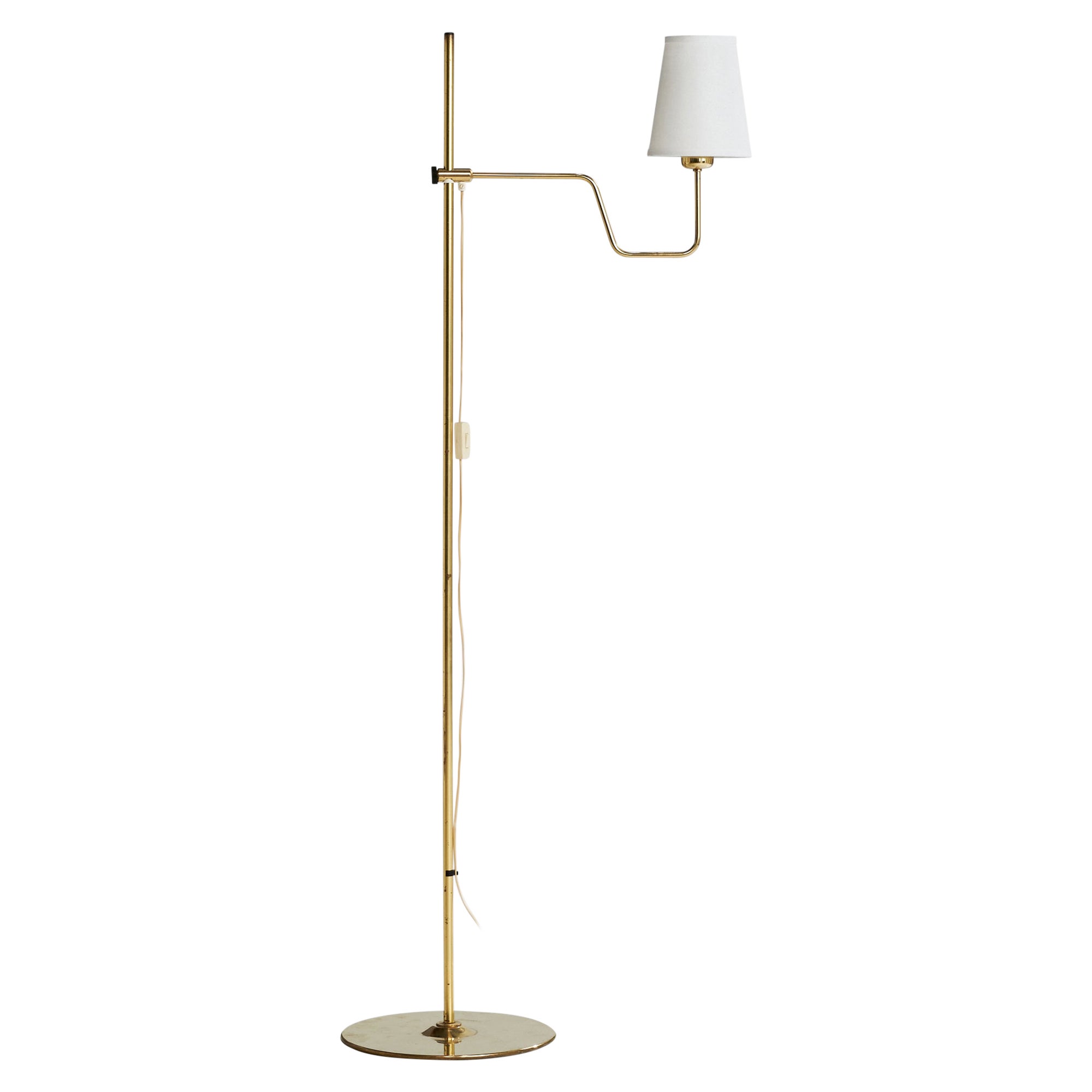 Hans-Agne Jakobsson, Floor Lamp, Brass, Fabric, Sweden, 1970s
