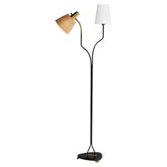 EAE, lampadaire, laiton, métal, tissu, rotin, Suède, années 1960