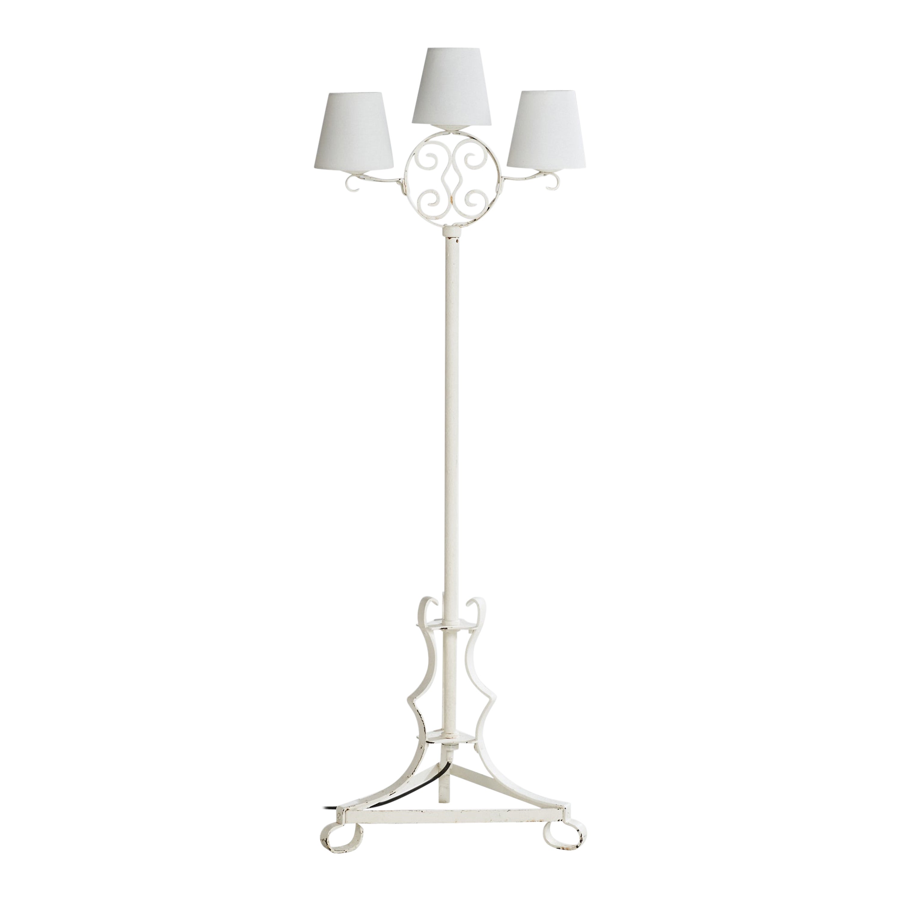 Lampada da terra di design svedese, ferro, tessuto, Svezia, anni '30