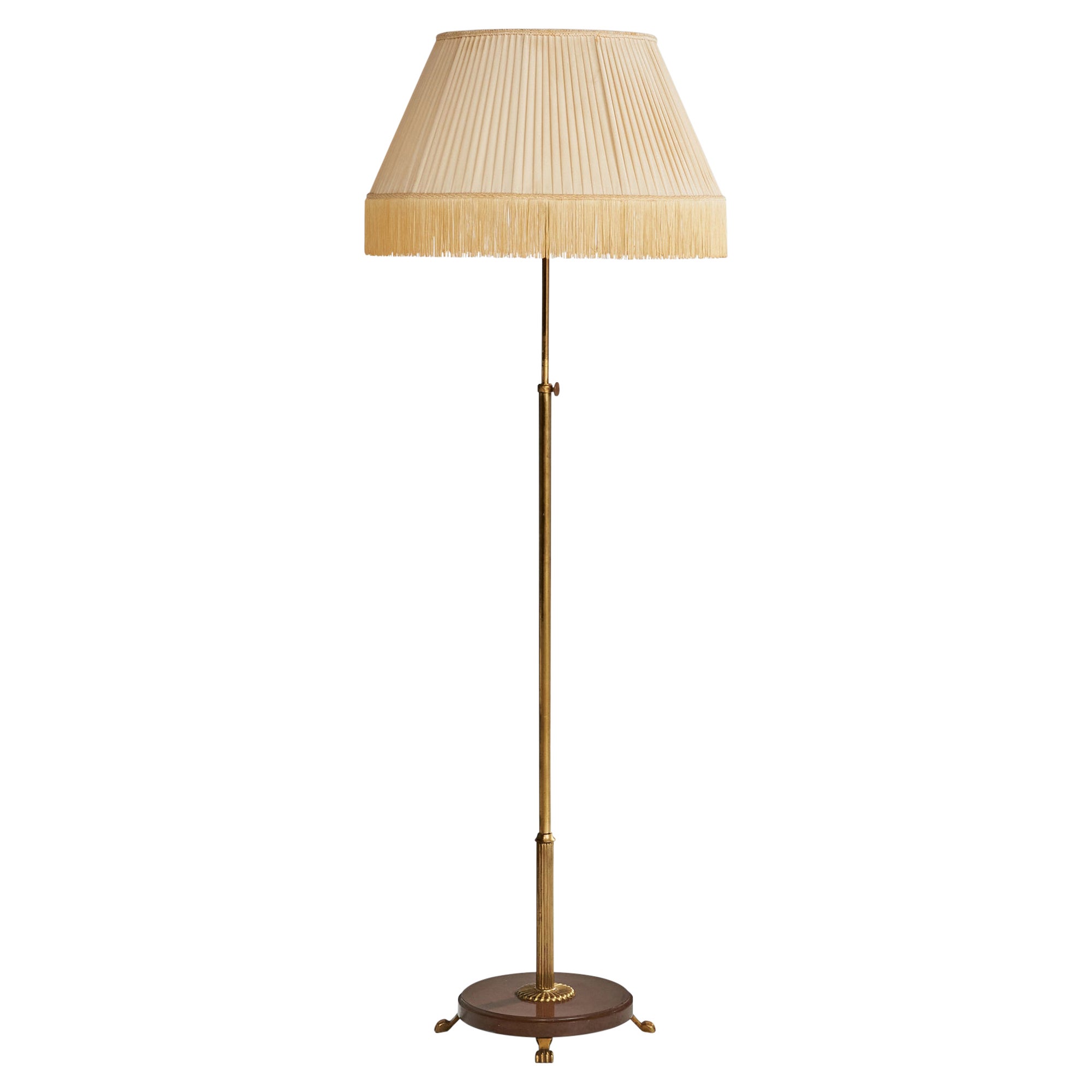 Swedish Designer, Floor Lamp, Brass, Marble, Fabric, Sweden, 1930s