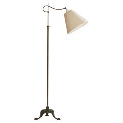 Lampada da terra di design danese, ottone, ghisa, tessuto, Danimarca, anni '30