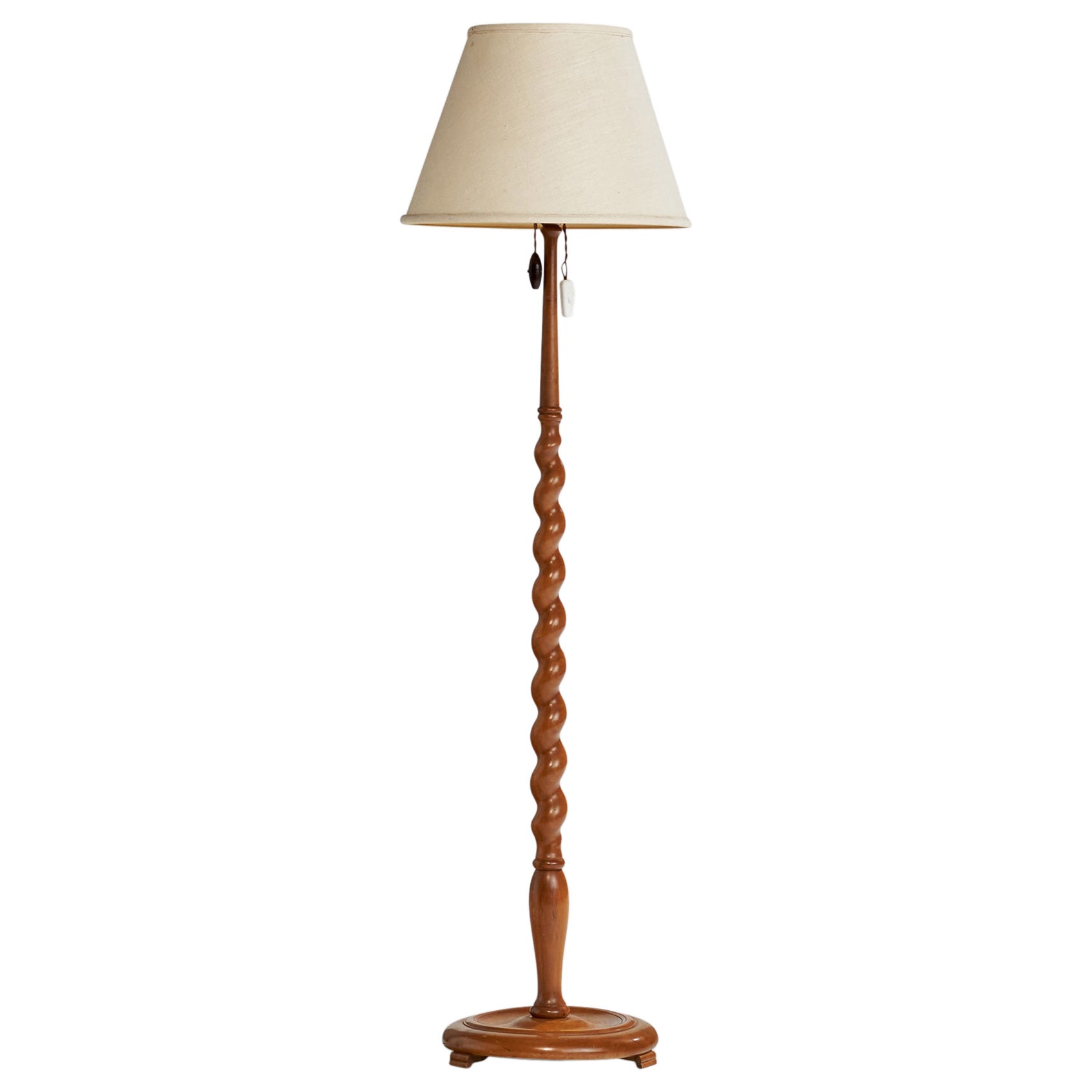 Schwedische Designerin, Stehlampe, Holz, Stoff, Schweden, 1930er Jahre