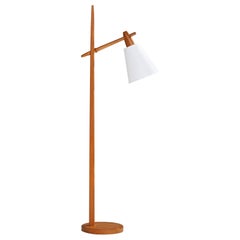 Schwedische Designerin, Stehlampe, Kiefernholz, Stoff, Schweden, 1970er Jahre